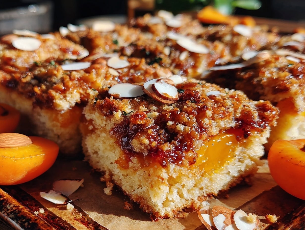 Aprikosenkuchen mit Mandelstreuseln preparation steps