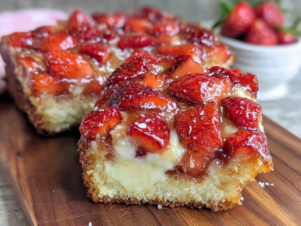 Erdbeer-Blechkuchen mit Vanillepuddingfüllung - featured image