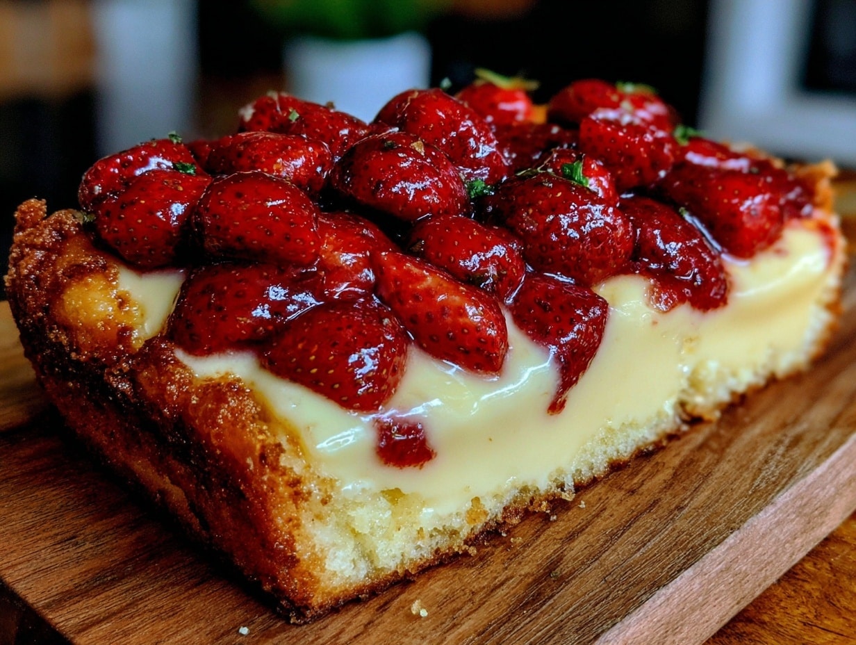 Erdbeer-Blechkuchen mit Vanillepuddingfüllung preparation steps