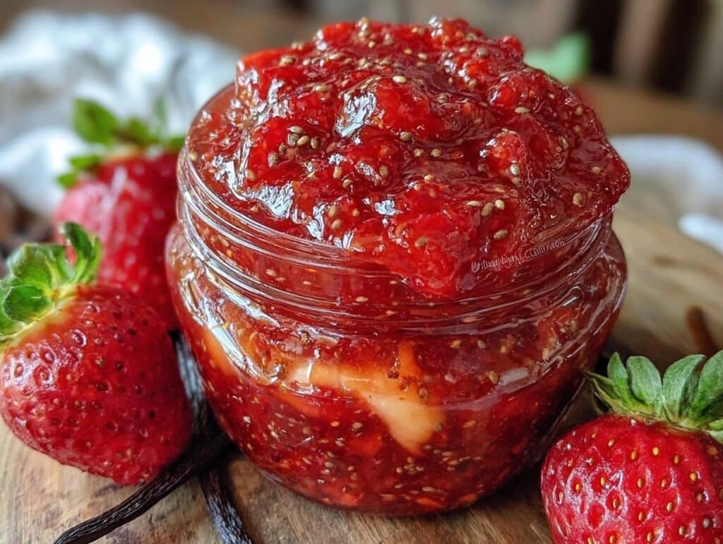 Erdbeermarmelade mit Vanille und Chiasamen - featured image