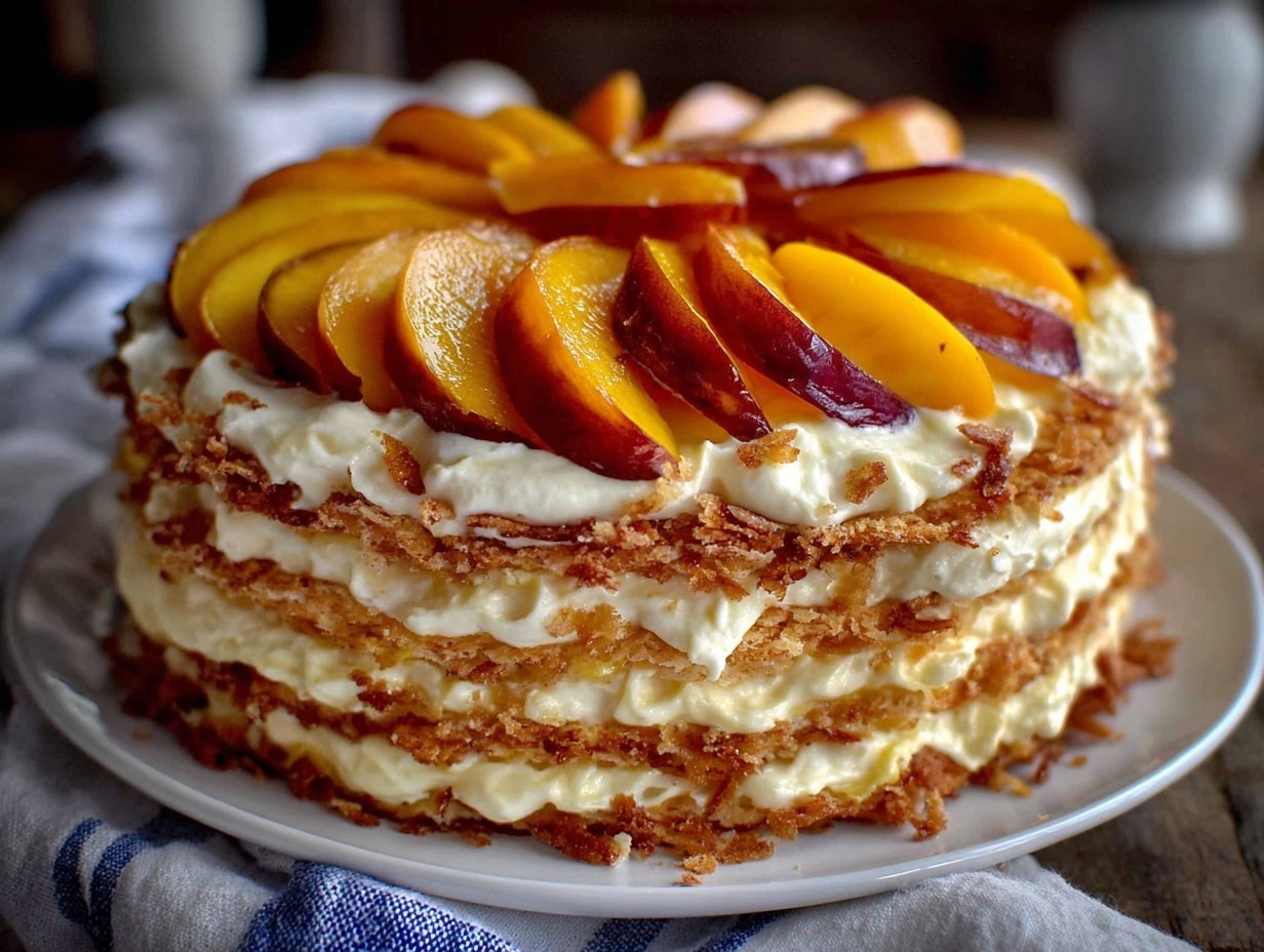 Kühlschranktorte mit Pfirsich und Quark preparation steps