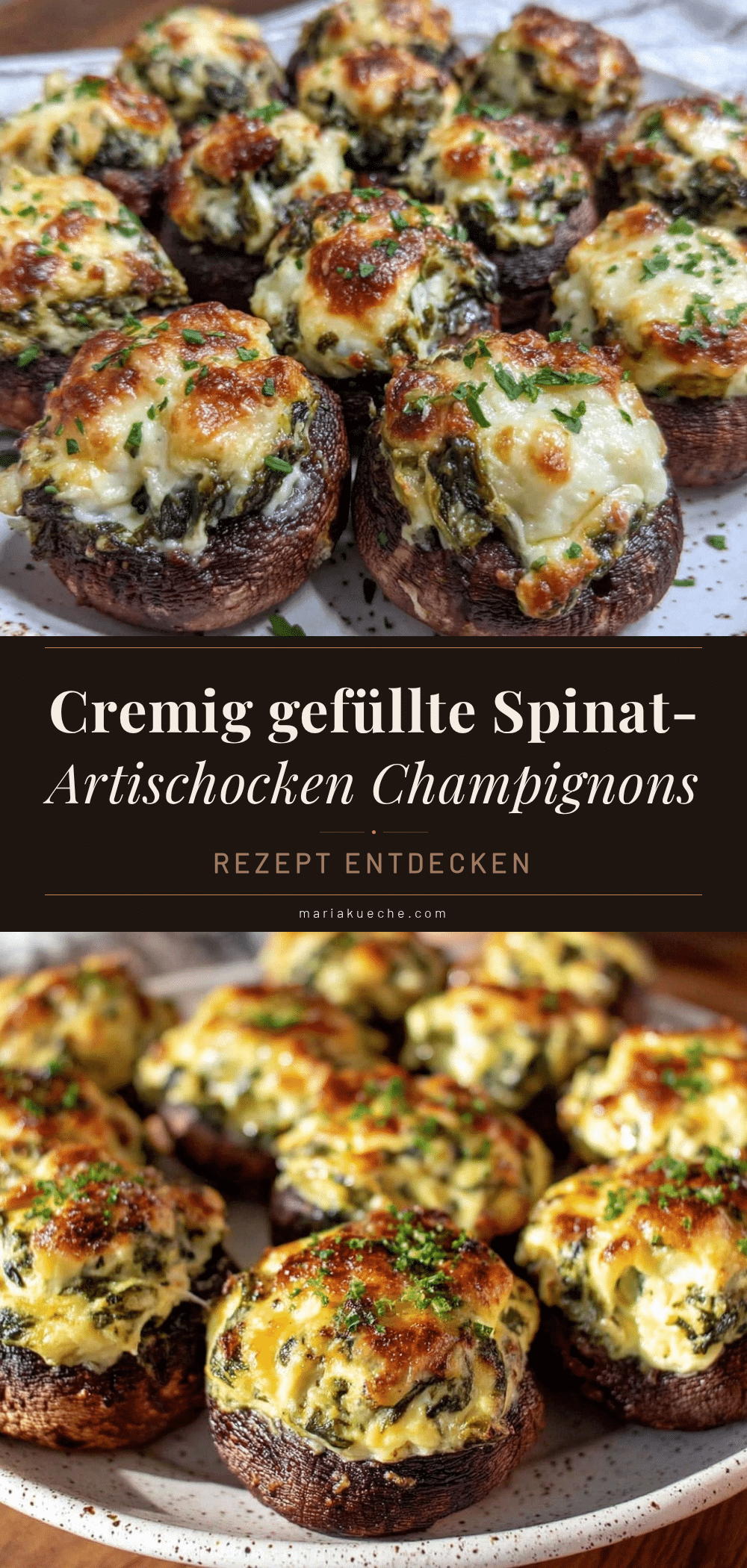 cremig gefüllte Spinat-Artischocken Champignons recipe