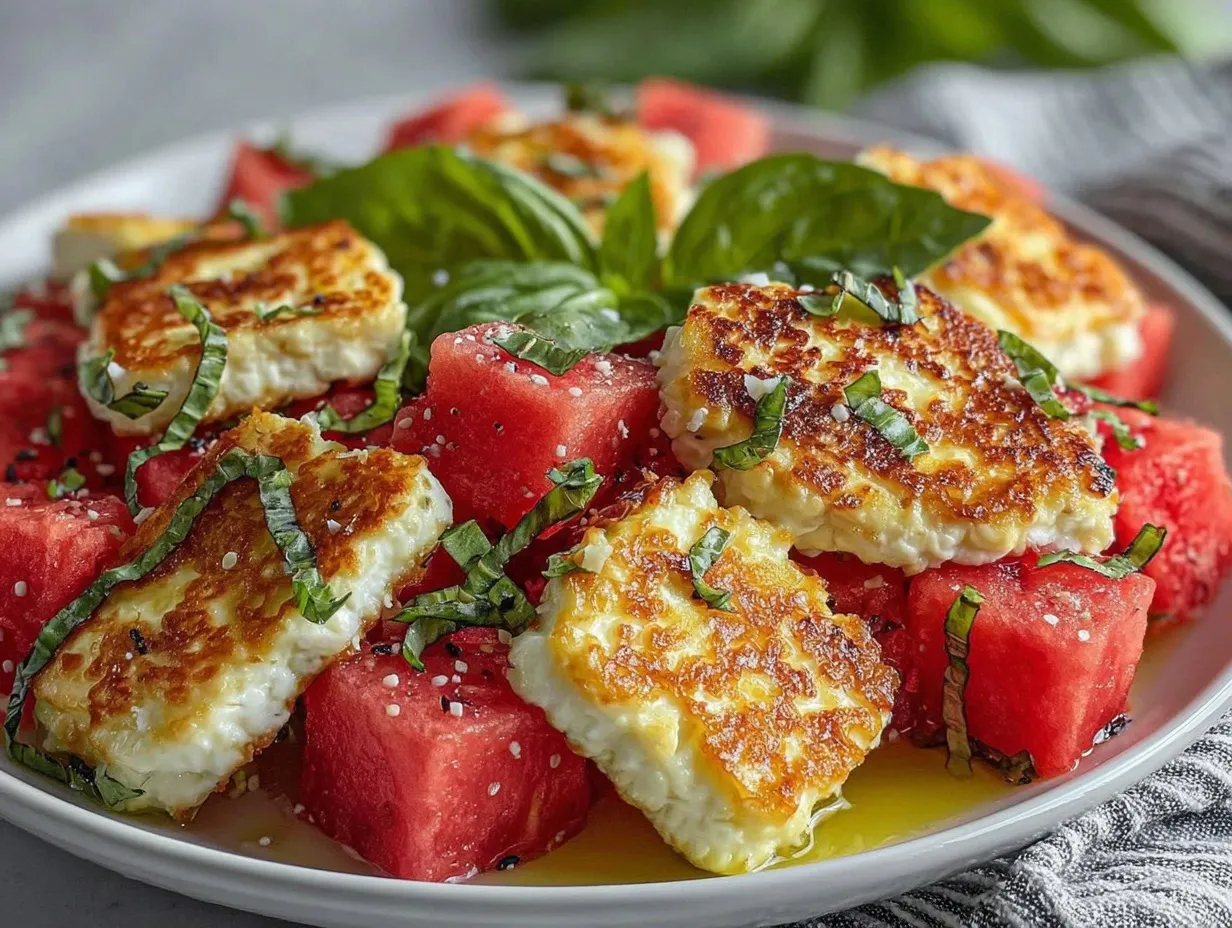 Halloumi-Wassermelonen-Salat preparation steps