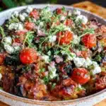 knusprige ofengeröstete tomaten-auberginen-pfanne - featured image