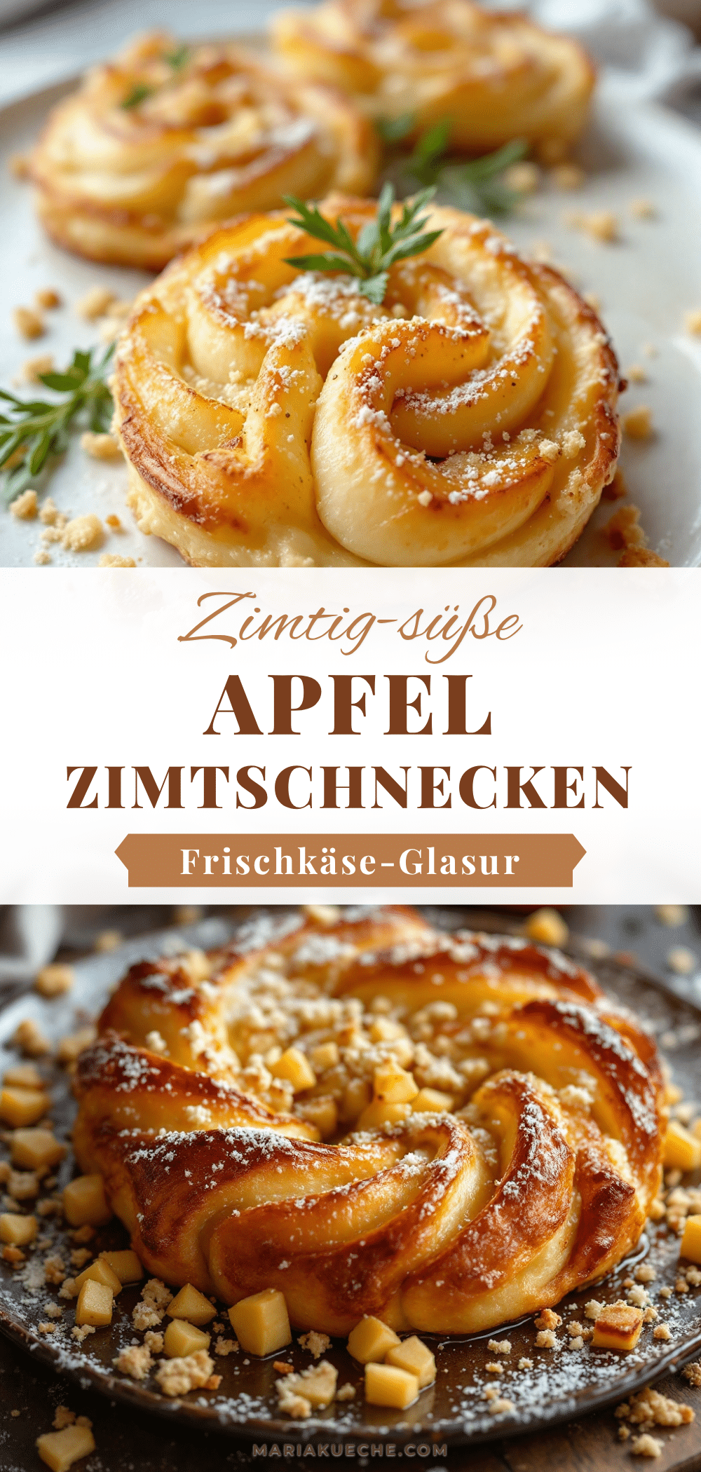Apfel-Zimtschnecken mit Frischkäse-Glasur recipe