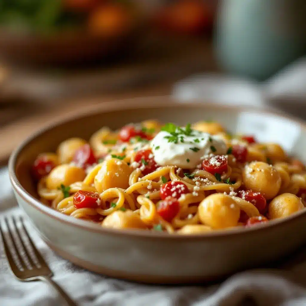 Cremige 20-Minuten-Gnocchi-Pfanne mit Burrata preparation steps