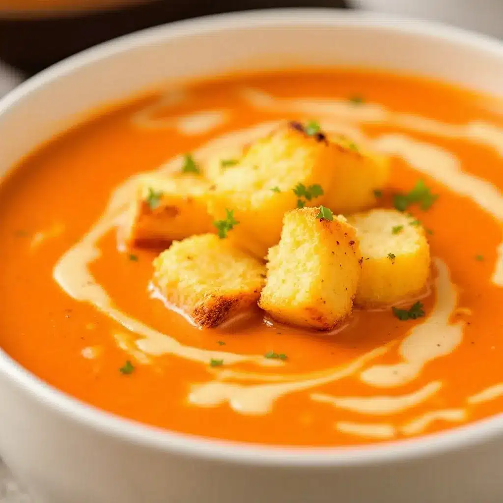 Cremige Tomatensuppe mit Käse-Croutons preparation steps