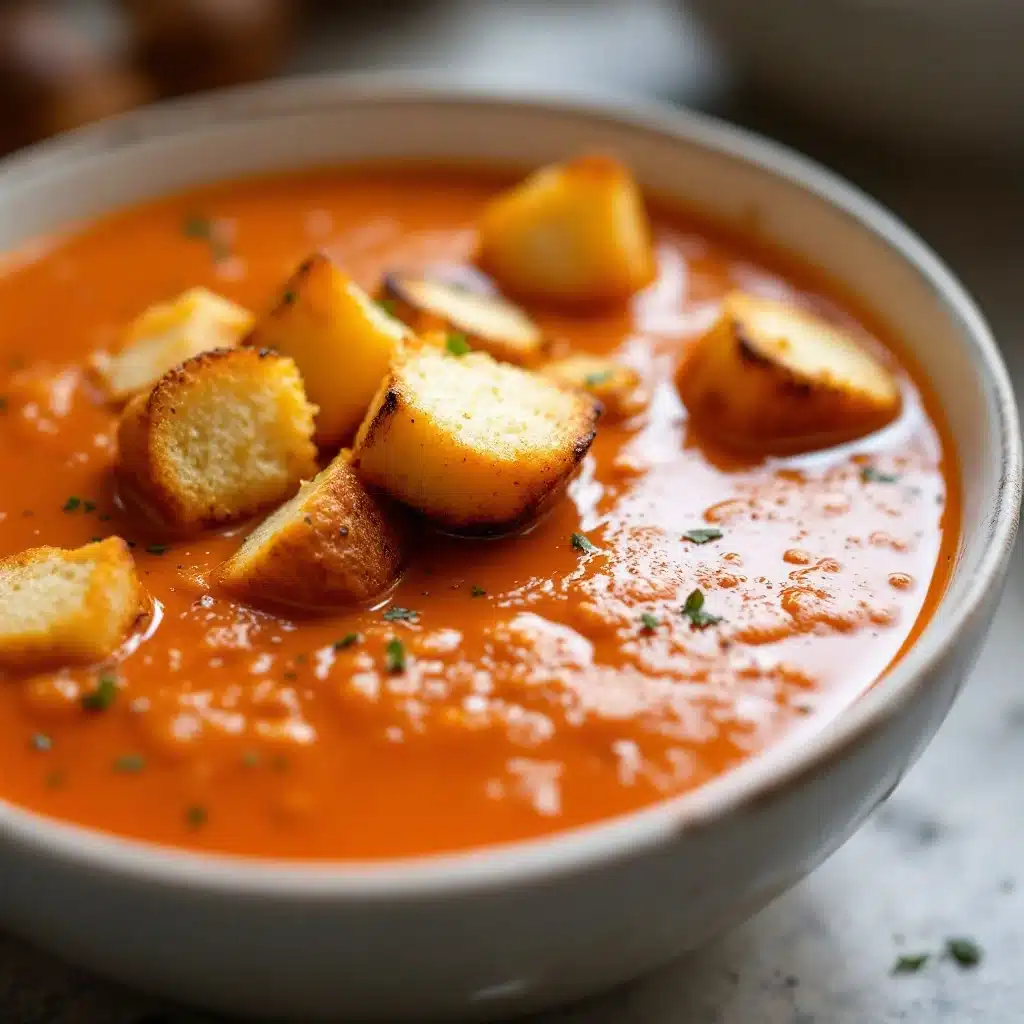 Cremige Tomatensuppe mit Käse-Croutons - featured image