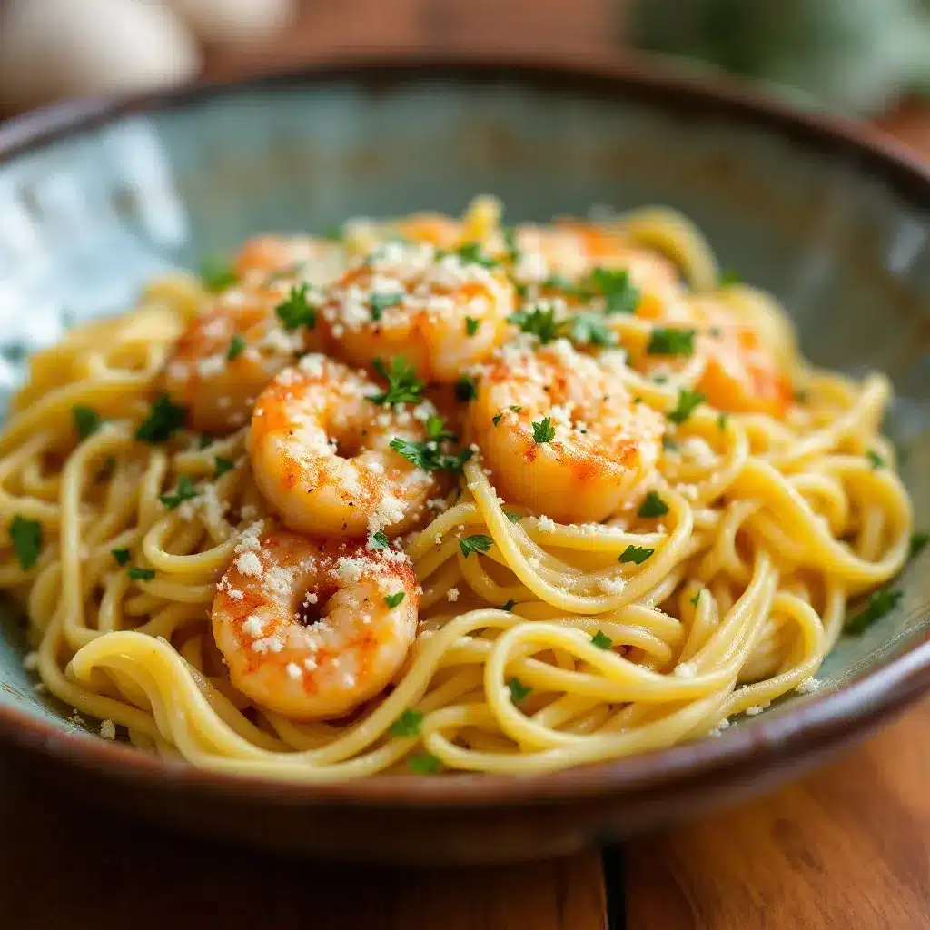 Einfache Knoblauch-Butter-Garnelen-Pasta preparation steps