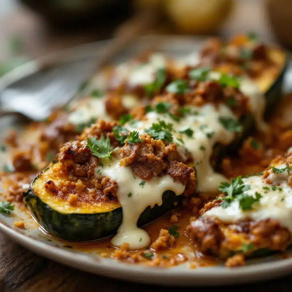 gefüllte Zucchini mit Hackfleisch und Käse preparation steps