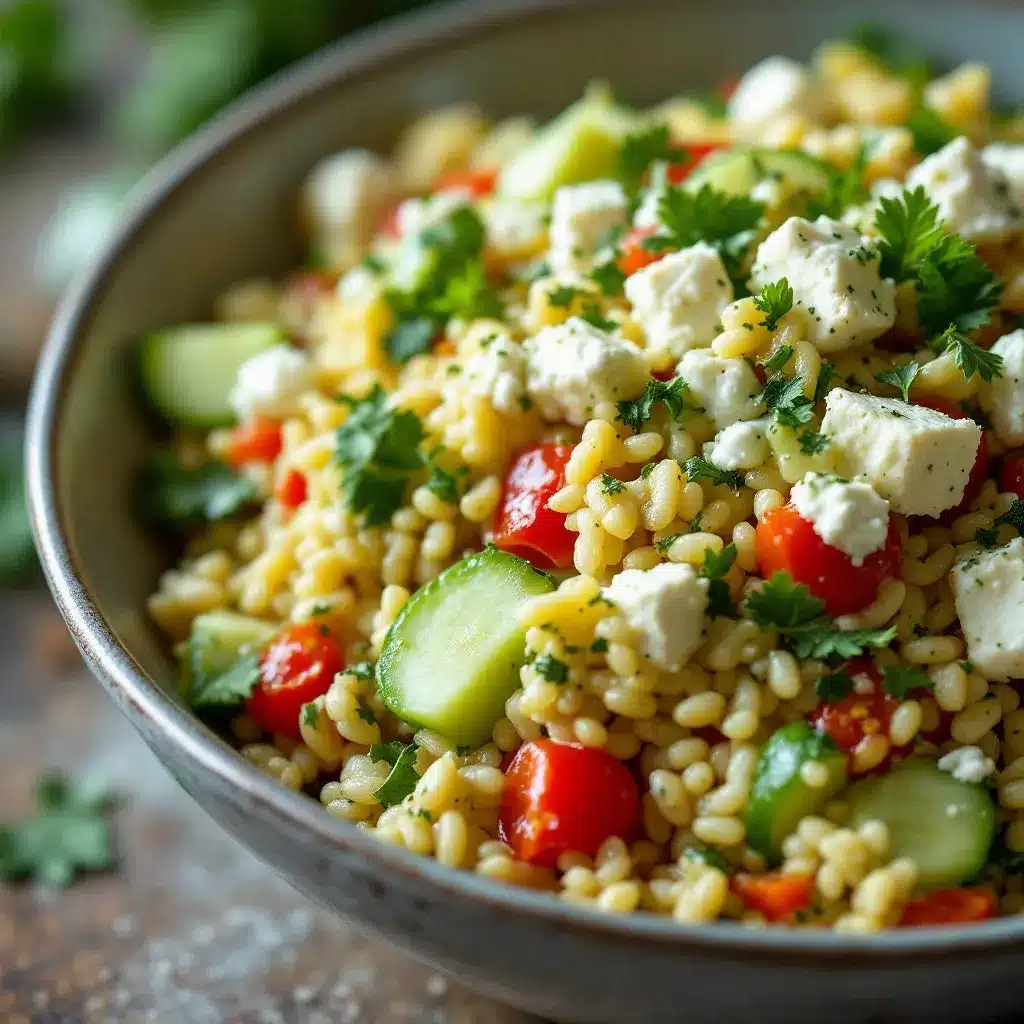 Griechischer Orzo-Salat mit Feta preparation steps