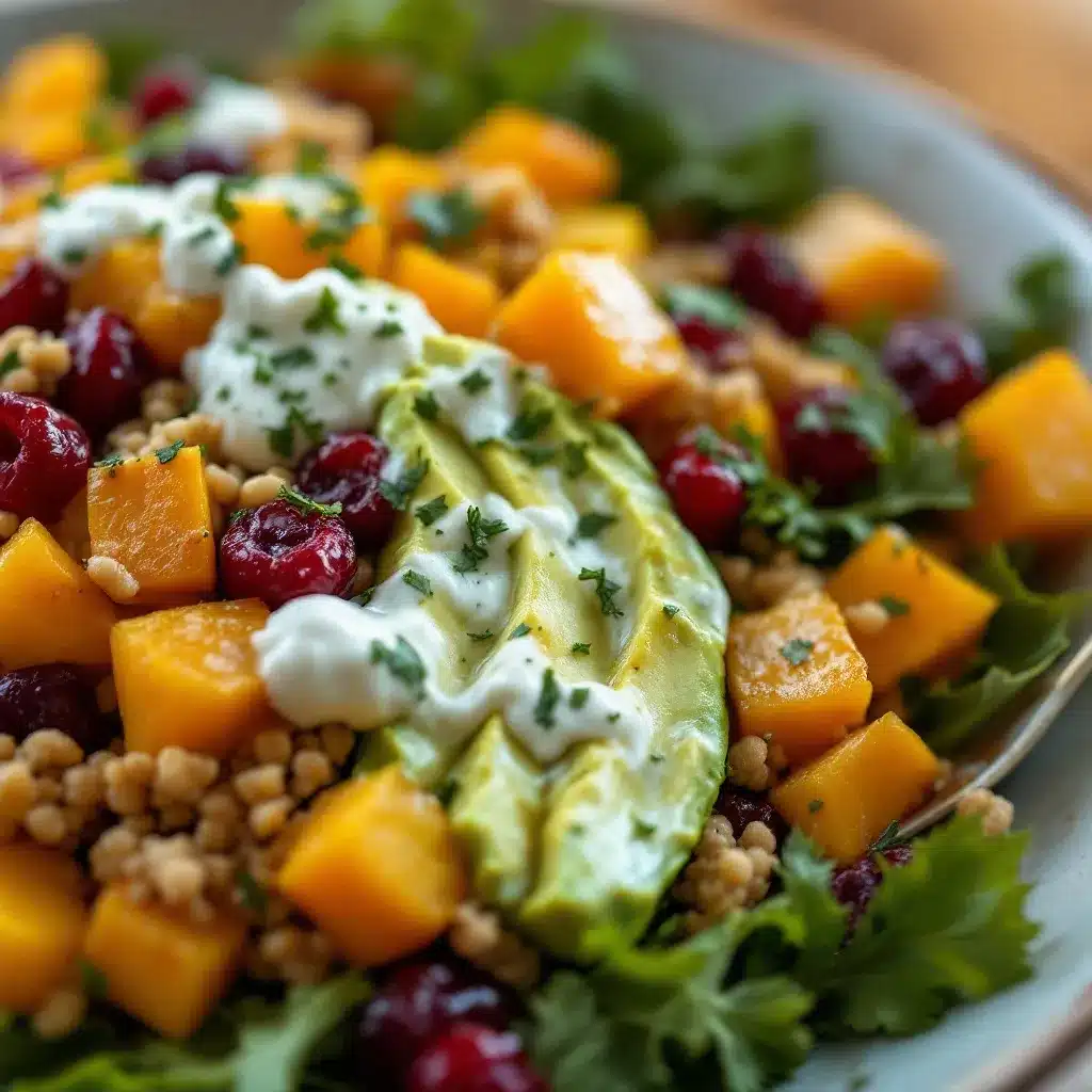 herbstlicher erntesalat mit geröstetem kürbis und cranberries preparation steps