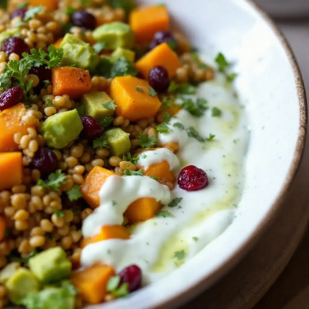 herbstlicher erntesalat mit geröstetem kürbis und cranberries - featured image