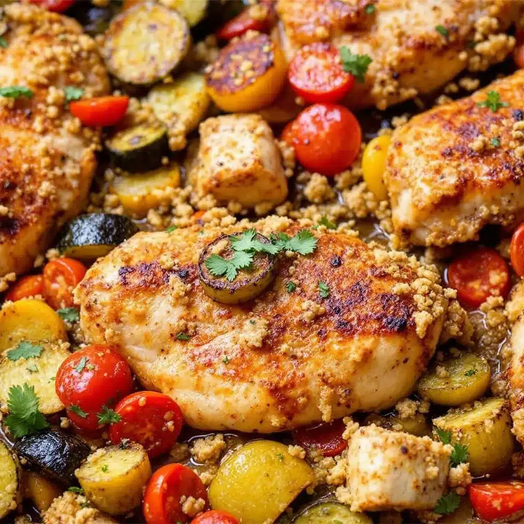 Ofenhähnchen mit Gemüse aus einer Pfanne preparation steps
