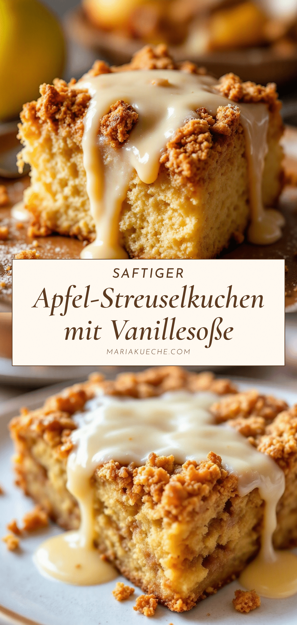 Saftiger Apfel-Streuselkuchen mit Vanillesoße recipe