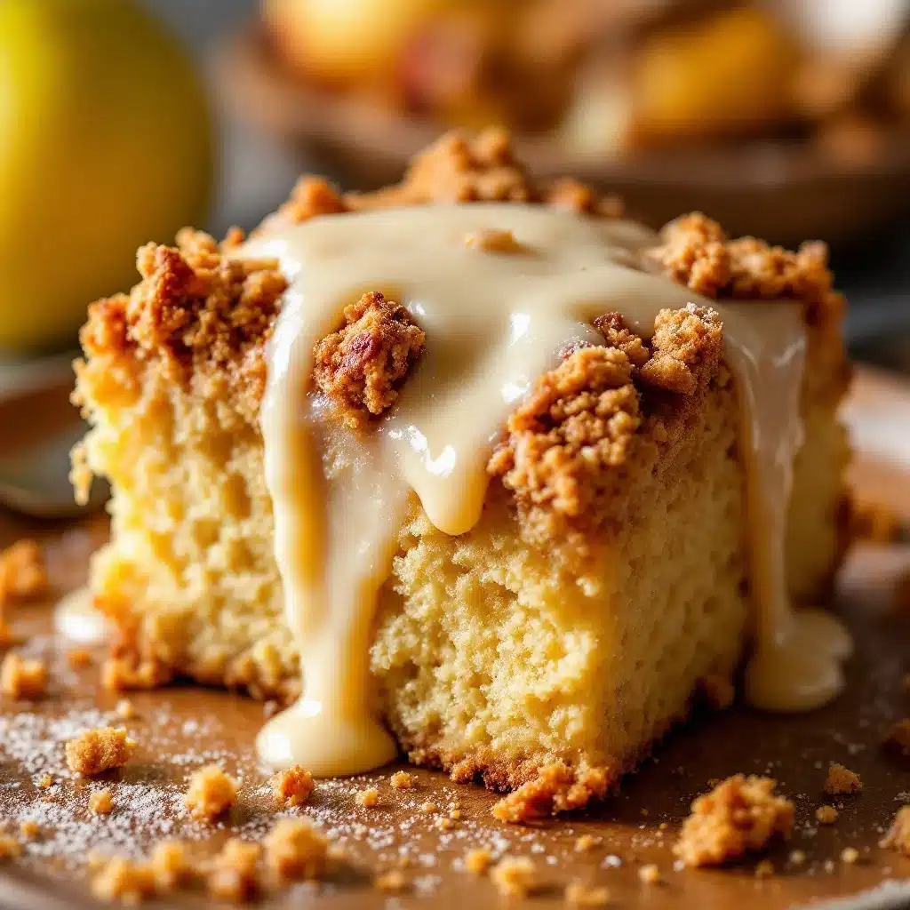 Saftiger Apfel-Streuselkuchen mit Vanillesoße - featured image