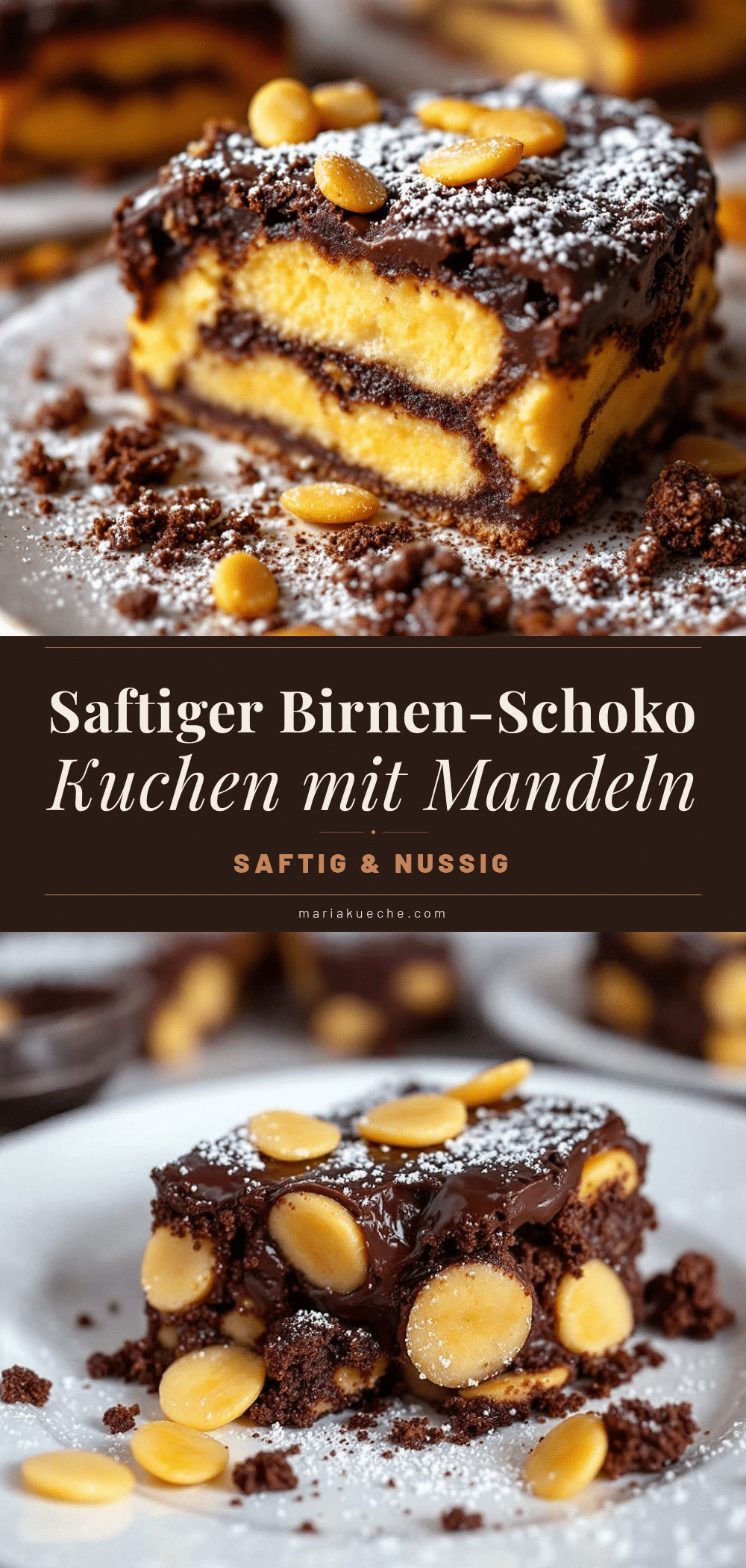 Saftiger Birnen-Schokoladen-Kuchen mit Mandelsplittern recipe