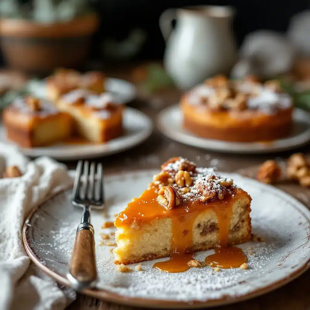 saftiger Birnenkuchen mit Walnüssen und Karamellguss preparation steps