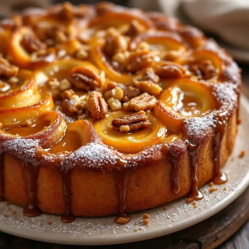 saftiger Birnenkuchen mit Walnüssen und Karamellguss - featured image