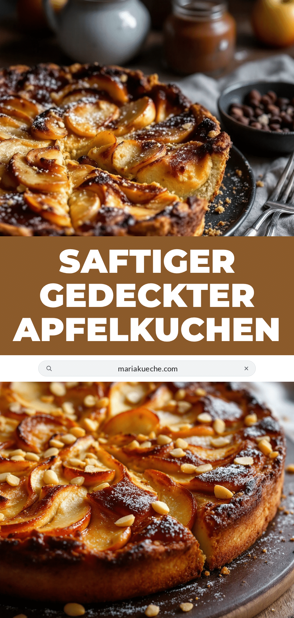 Saftiger gedeckter Apfelkuchen mit Mandelboden recipe