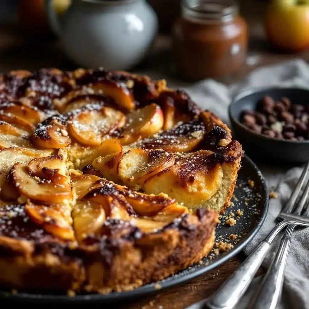 Saftiger gedeckter Apfelkuchen mit Mandelboden - featured image