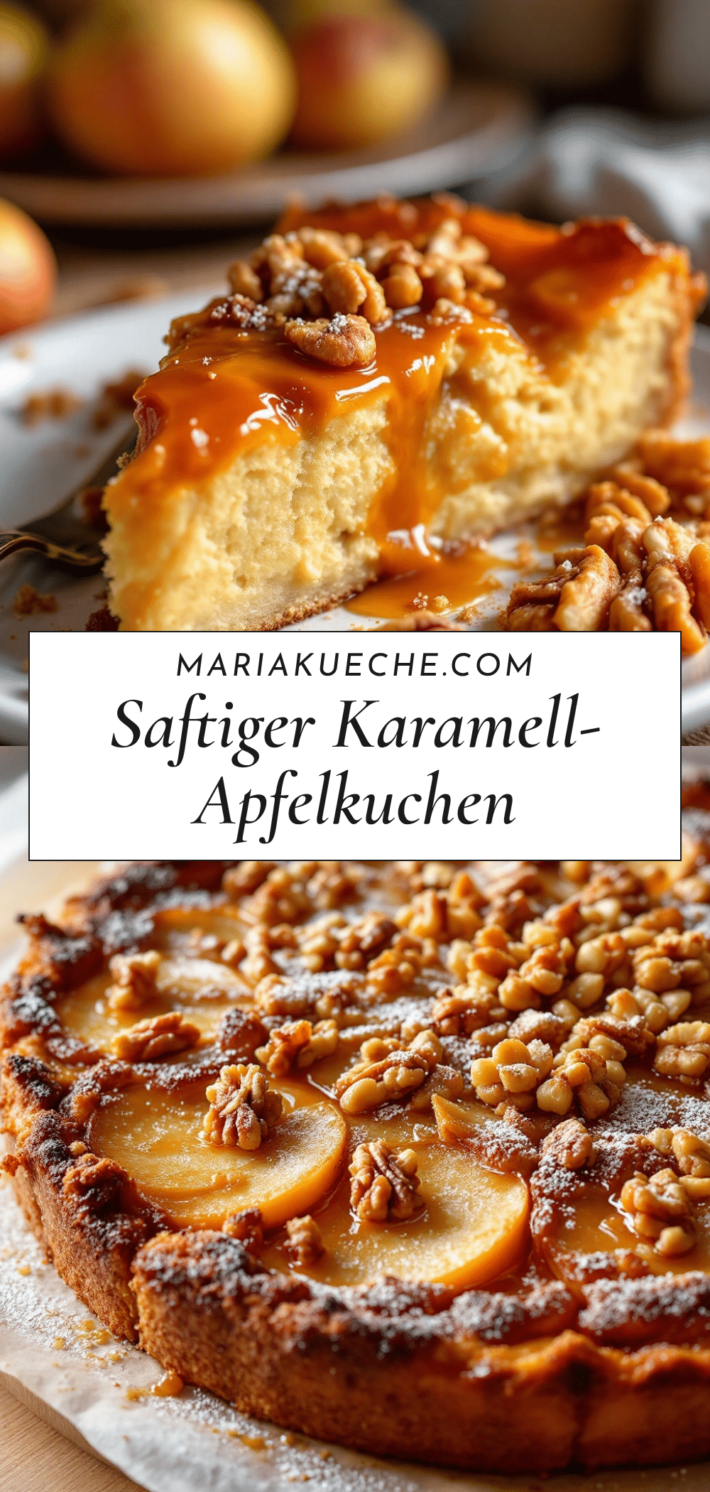 Saftiger Karamell-Apfelkuchen mit Walnüssen recipe