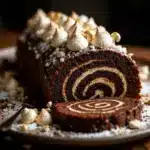 Schokoladen-Bûche de Noël mit Baiser-Pilzen - featured image