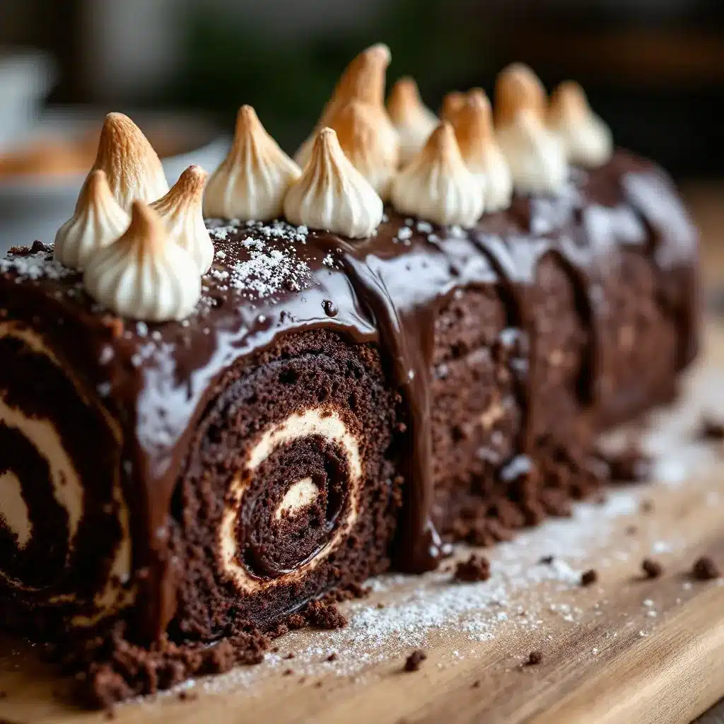 Schokoladen-Bûche de Noël mit Baiser-Pilzen preparation steps