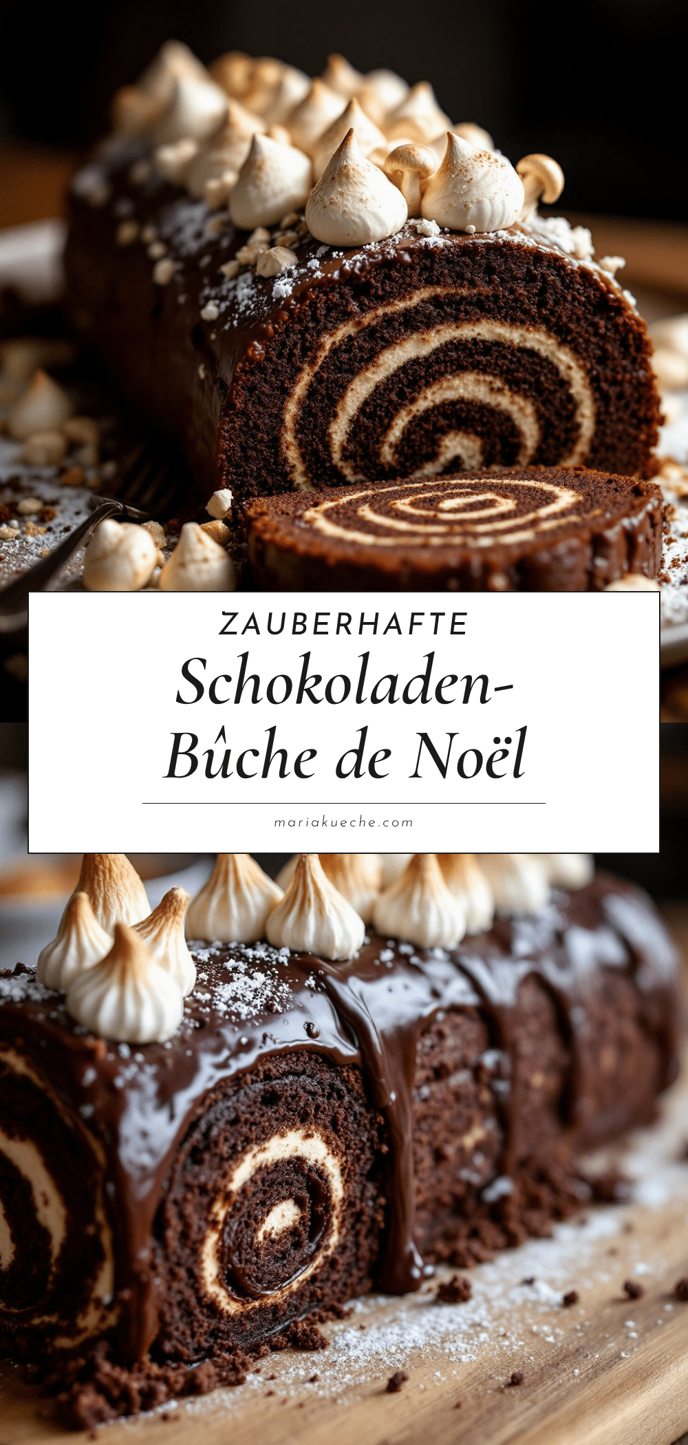 Schokoladen-Bûche de Noël mit Baiser-Pilzen recipe