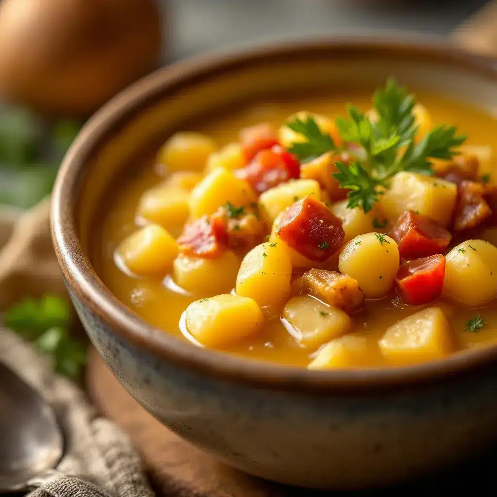 cremige Kartoffelsuppe mit knusprigem Speck preparation steps