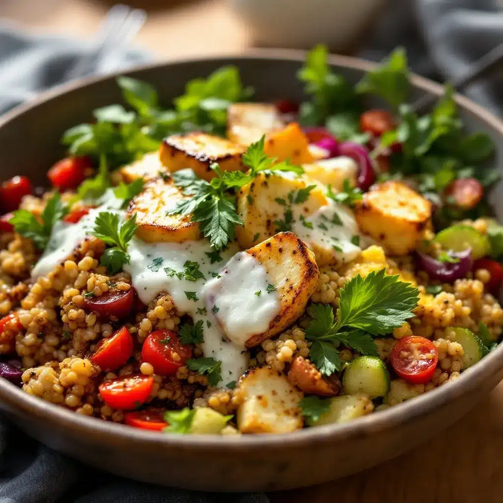 Crispy Halloumi Gemüse Bowl preparation steps