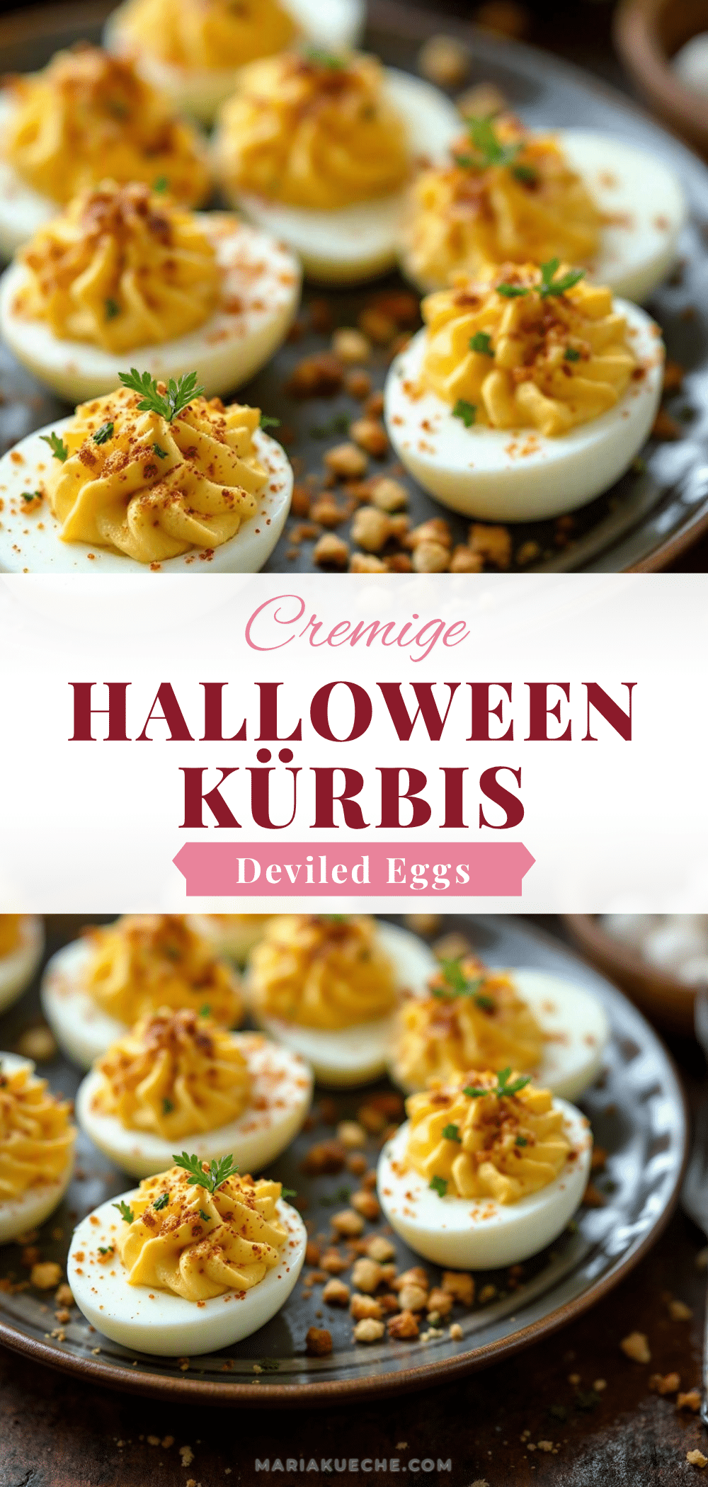 Halloween-Kürbis-Deviled-Eggs recipe